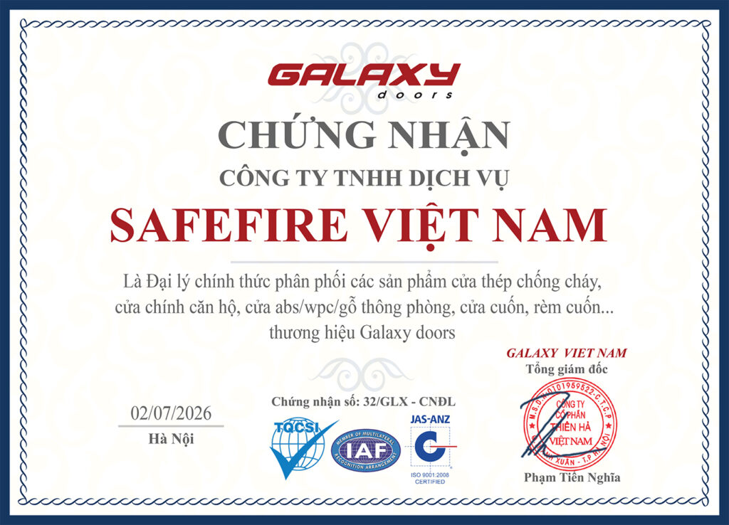 GIẤY CHỨNG NHẬN SAFEFIRE VIỆT NAM thi công cửa chống cháy Đồng Nai